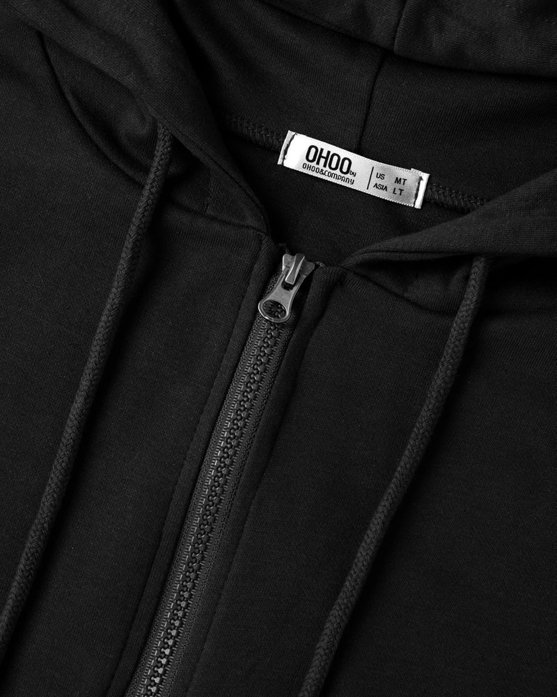 Ohoo Men's Zip Up Hoodie Lightweight Slim Fit Sweatshirt Full Zip Solid Color Hooded Jacket / DCF102-BLACK-XL - Image 4